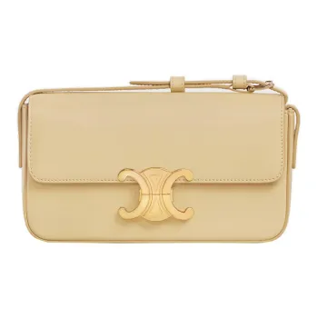 CELINE Triomphe Shiny Cow Leather Handbag, Shoulder Bag Women's Candy/Light Yellow