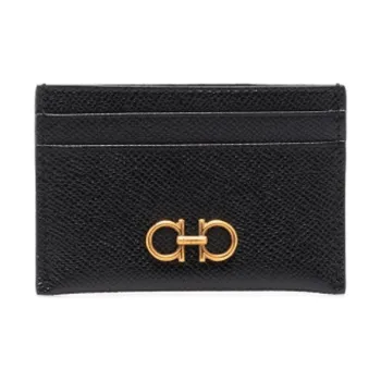 FERRAGAMO Cow Leather Card Holder Coin Purse Women's Black