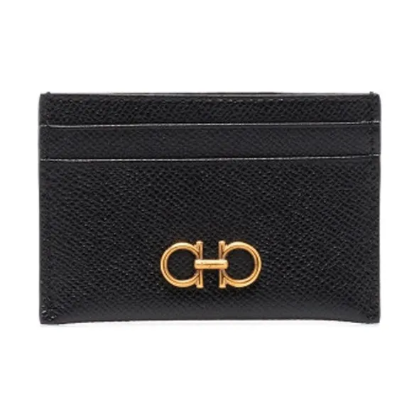 FERRAGAMO Cow Leather Card Holder Coin Purse Women's Black-0