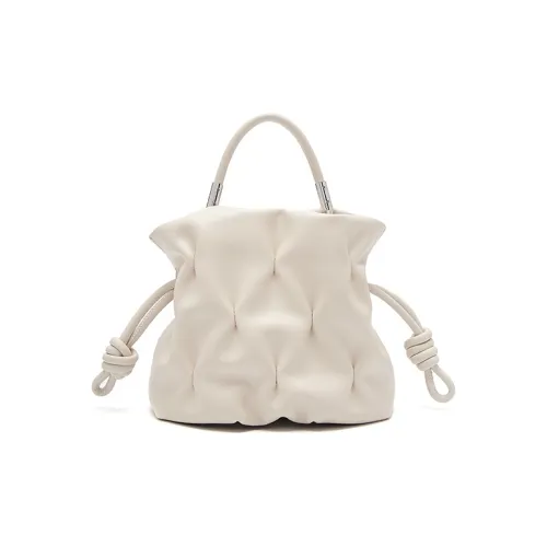 JESSIE&JANE Cow Leather Bucket Bag Handheld Shoulder Bag Women's White