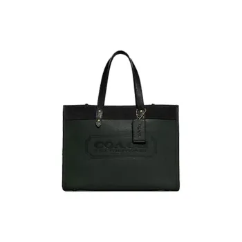 COACH Field Leather Tote Bag, Shopping Bag, Crossbody Bag, Handbag Tubas Unisex Olive Green & Black