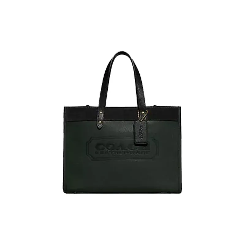 COACH Field Leather Tote Bag, Shopping Bag, Crossbody Bag, Handbag Tubas Unisex Olive Green & Black-0