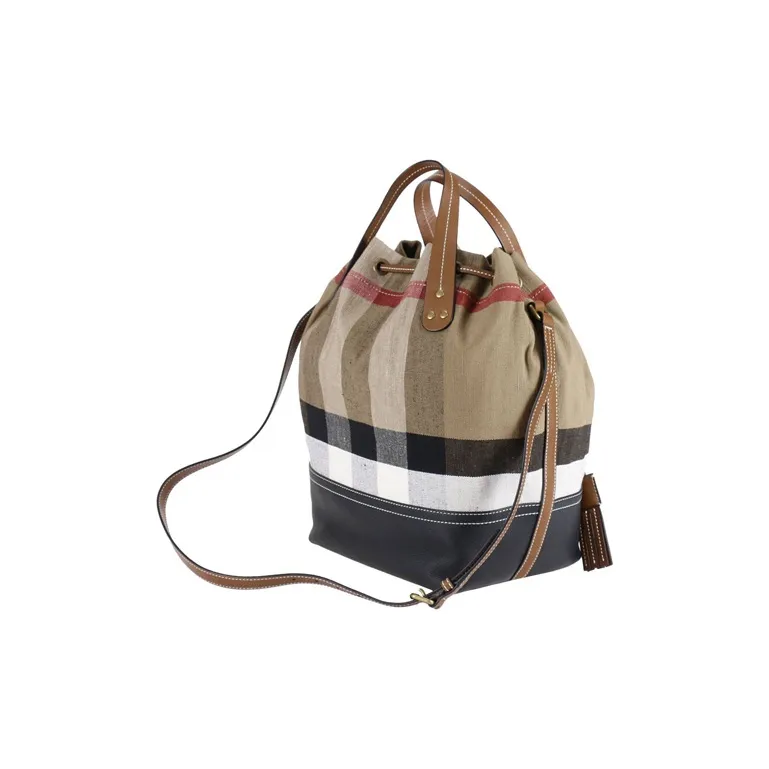 Burberry Fabric Bucket Bag One Shoulder Handbag Crossbody Bag Regular Unisex Brown-2
