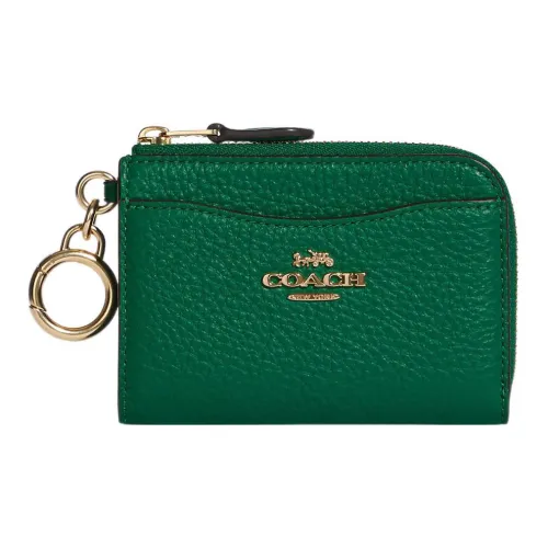 COACH Card Case Leather Wallets Card Holders Women's Green