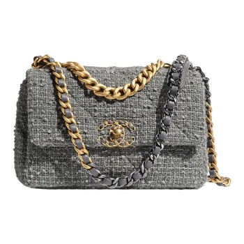 CHANEL 19Bag Soft Tweed Fabric Chain Shoulder Bag, Crossbody Bag Trumpets Women's Gray
