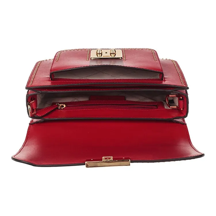 MICHAEL KORS Sloan Cow Leather Messenger Bag, Crossbody Bag, Shoulder Bag Women's Red Multicolor-4