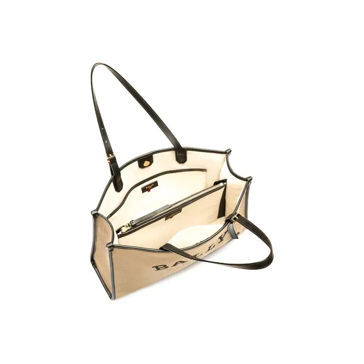 BALLY Nylon Canvas Bag Tote Bag Shopping Bag Shoulder Bag Handbag Women's Beige-2