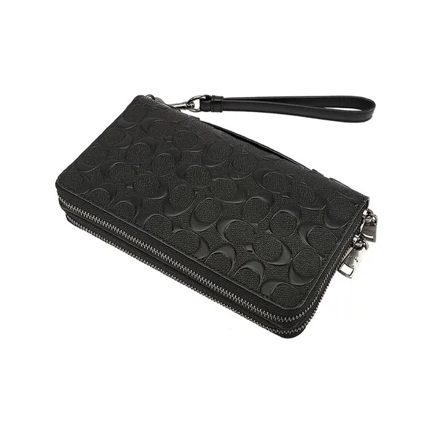 COACH Double Zip Wallet Leather Clutch Handbag Wallet Handbag Regular Men's Black-3