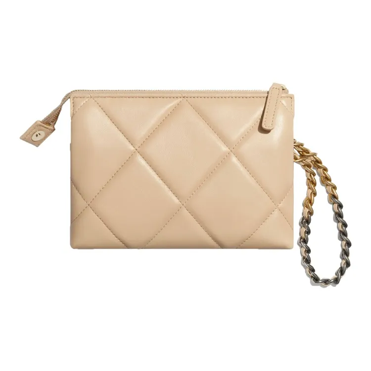 CHANEL Goatskin Clutch Trumpets Women's Beige-2