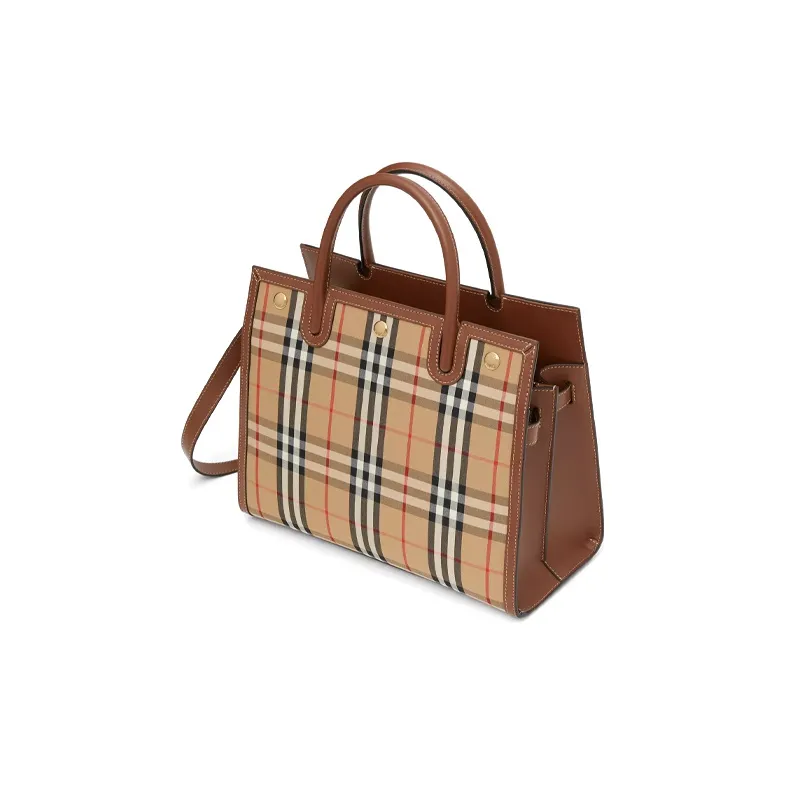 Burberry Small Vintage Check Two Handle Title Bag Archive Beige Brown-3