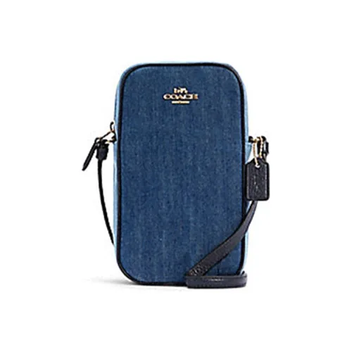 COACH N/S Denim With Leather Cell Phone Pouch Shoulder Bag Crossbody Bag Women's Multicolor