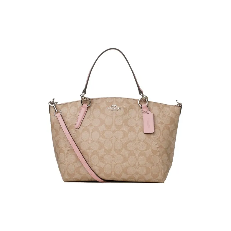 COACH Canvas With Leather Crossbody Handbag Shoulder Bag Large Size Women's Light Khaki Cherry Blossom Pink-0