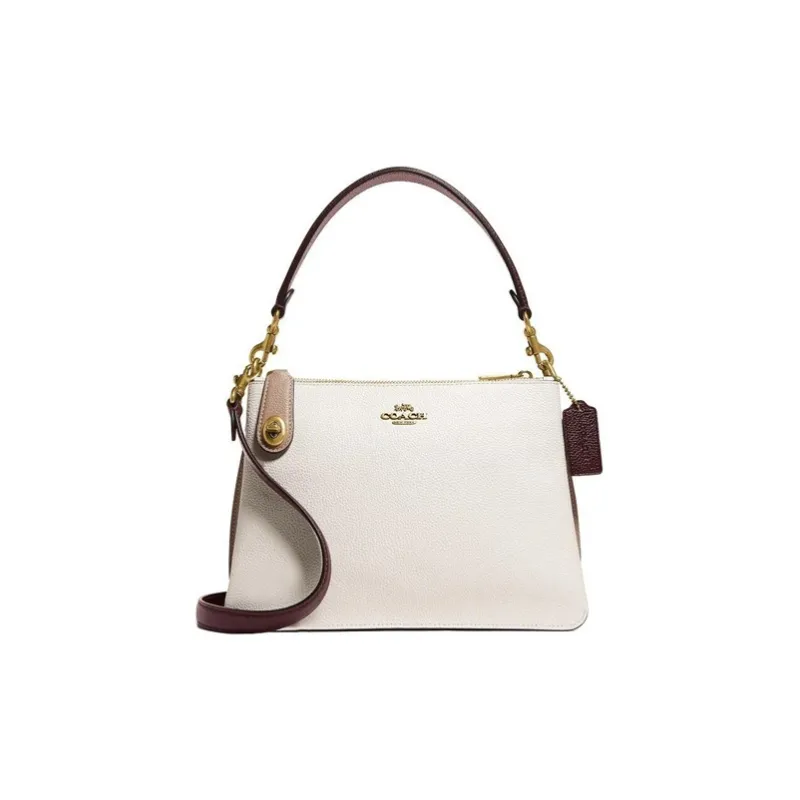 COACH Turnlock Leather Handbag Crossbody Bag Large Size Women's Milk Tea White Multicolor-0