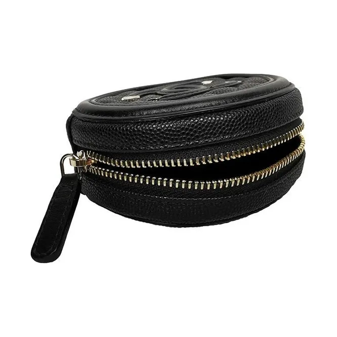 CHANEL Fish Eye Embossed Calfskin Round Zip Coin Purse Women's Black-2