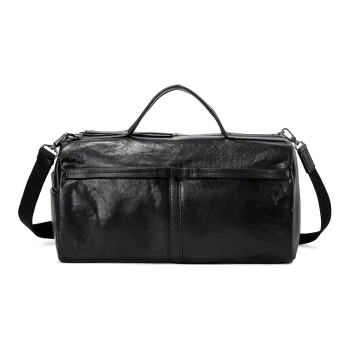 Ace Paul Top Grain Cow Leather One Shoulder Handbag, Travel Bag Large Size Men's Black