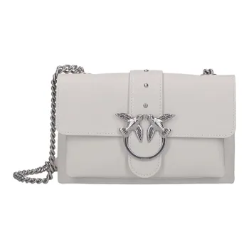PINKO Cow Leather Messenger Bag, Crossbody Bag, Shoulder Bag Women's Gray White