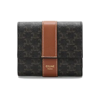 CELINE Canvas With Leather Wallet Regular Women's Charcoal Black/Tawny
