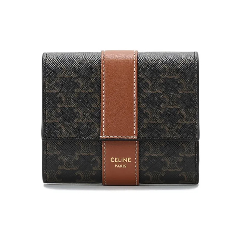 CELINE Canvas With Leather Wallet Regular Women's Charcoal Black/Tawny-0