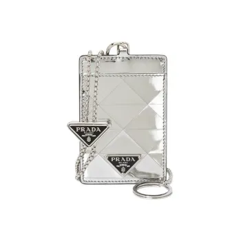 PRADA Calfskin Card Holder Women's Silver