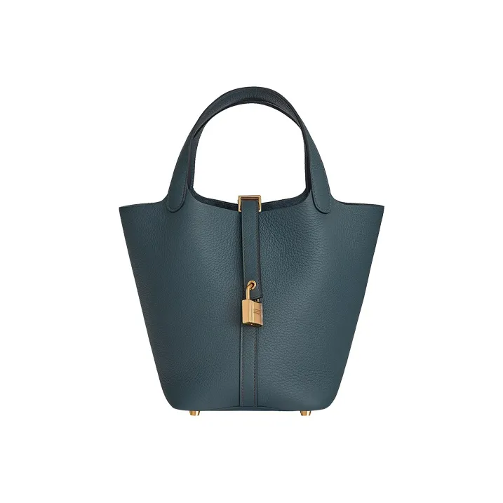 HERMES Picotin Lock Little Bull Leather Basket Bag Handbag Bucket Bag Women's Y7 Bleu Orage Hurricane Blue-0