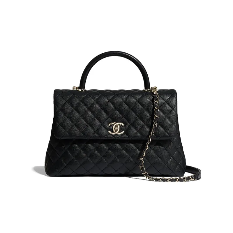 CHANEL Coco Handle Grain Calfskin & Gold Metal Shoulder Bag, Crossbody Bag Tubas Women's Black-0
