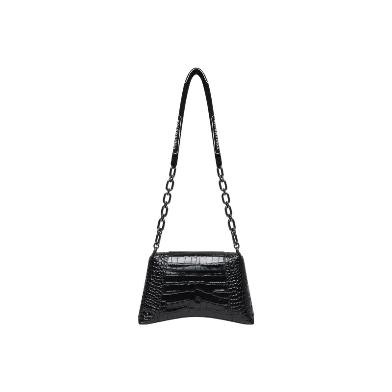 Balenciaga Supple Crocodile Pattern Embossed Cow Leather One Shoulder Handbag Crossbody Bag Small Size Women's Black-3