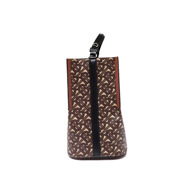 Burberry Eco Friendly Canvas Bucket Bag, One Shoulder Handbag Trumpets Women's Malle Brown-4