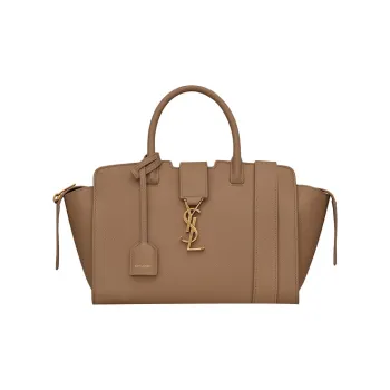 SAINT LAURENT Grain Leather Tote Handbag Unisex Taupe