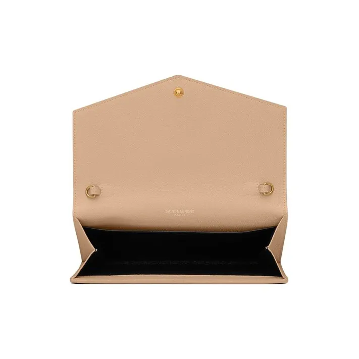 SAINT LAURENT UPTOWN Cow Leather Envelope Bag Chain Wallet Shoulder Bag Crossbody Bag Mini Women's Dark Beige-5