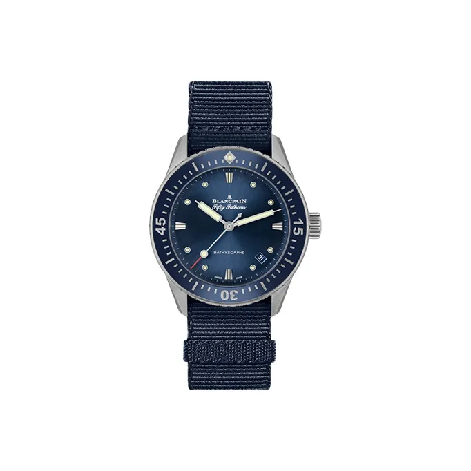 BLANCPAIN FIFTY FATHOMS Automatic Mechanical Movement Men's Watches Watch 38mm Blue Dial Steel Watch Case Fabric Strap-0
