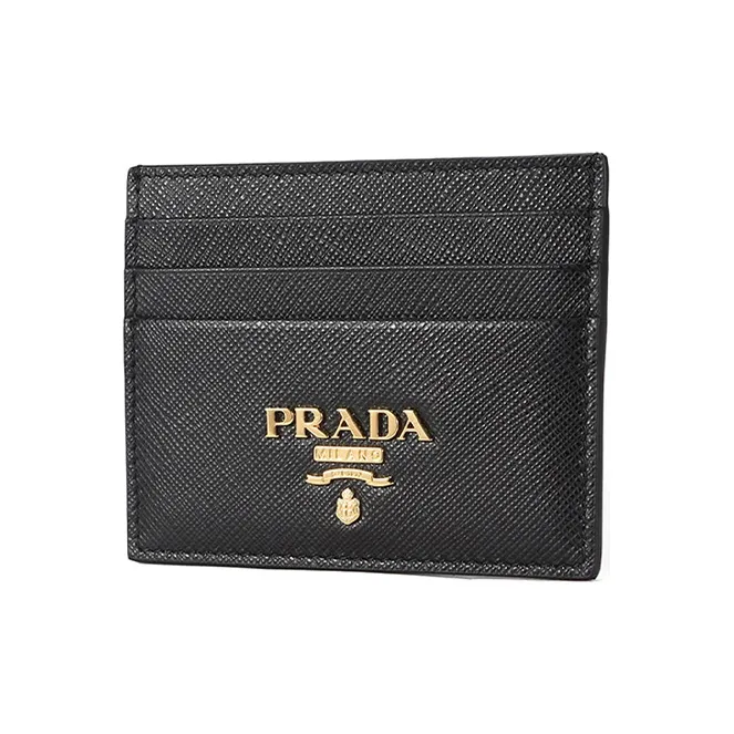 PRADA Cow Leather Card Holder Card Holder Unisex Black-2