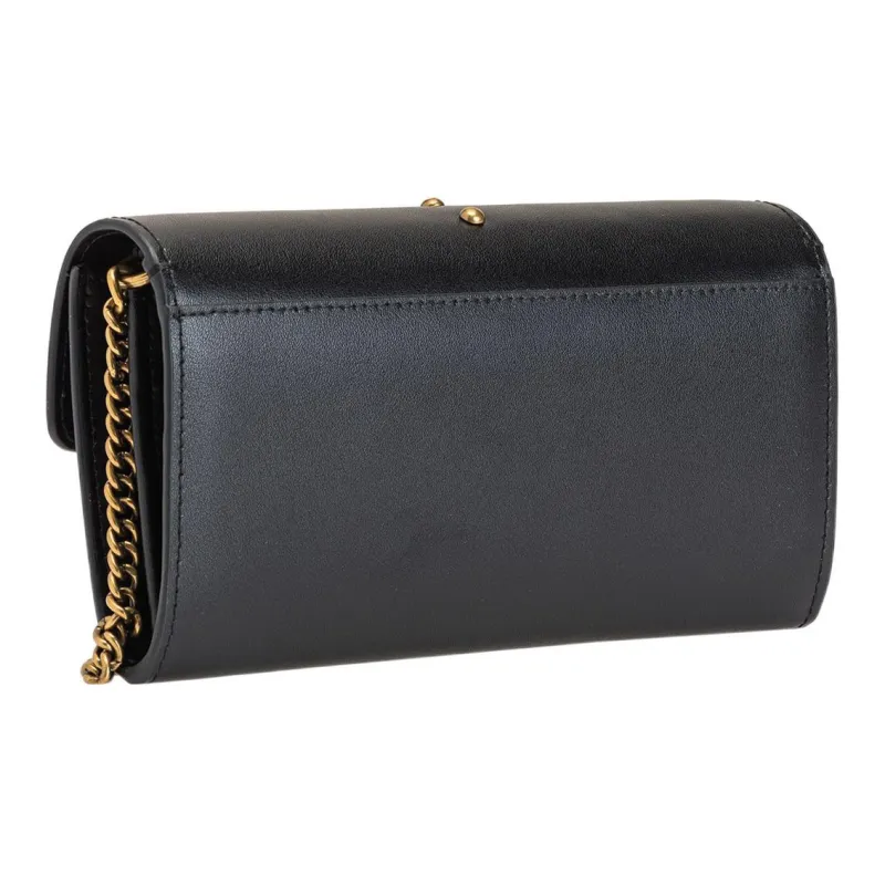 PINKO SIMPLY Cow Leather Shoulder Bag, Crossbody Bag Women's Black-4