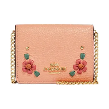 COACH Leather One Shoulder Crossbody Chain Clutch Wallet Mini Women's Pink