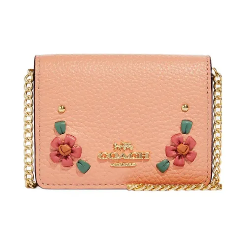 COACH Leather One Shoulder Crossbody Chain Clutch Wallet Mini Women's Pink