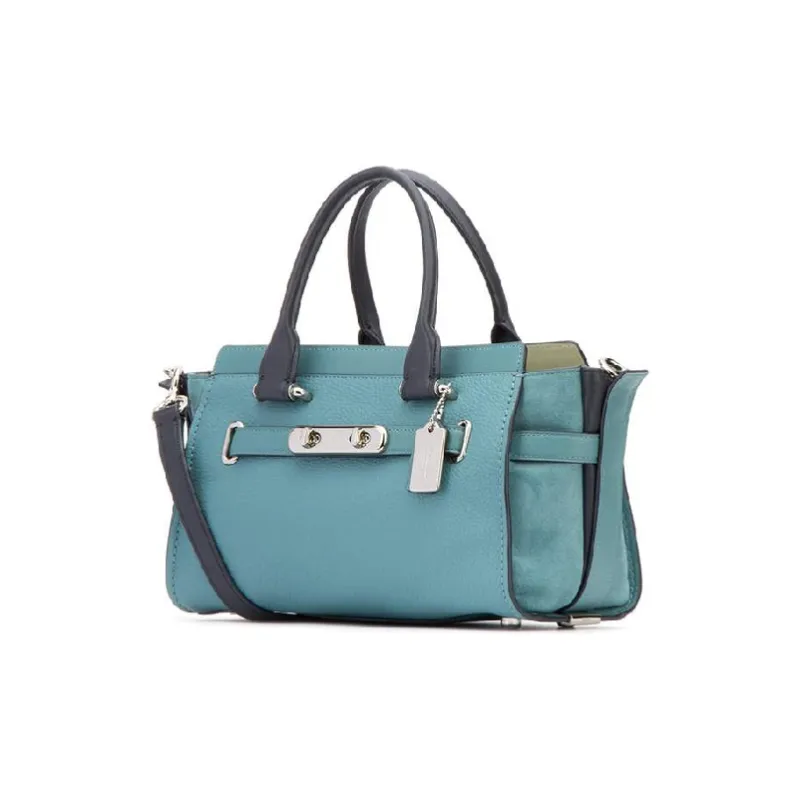 COACH Swagger Leather Handbag Medium Size Women's Blue-2