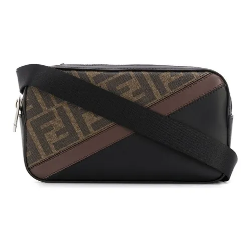 FENDI Coated Canvas With Leather Shoulder Bag Crossbody Bag Men's Black Brown