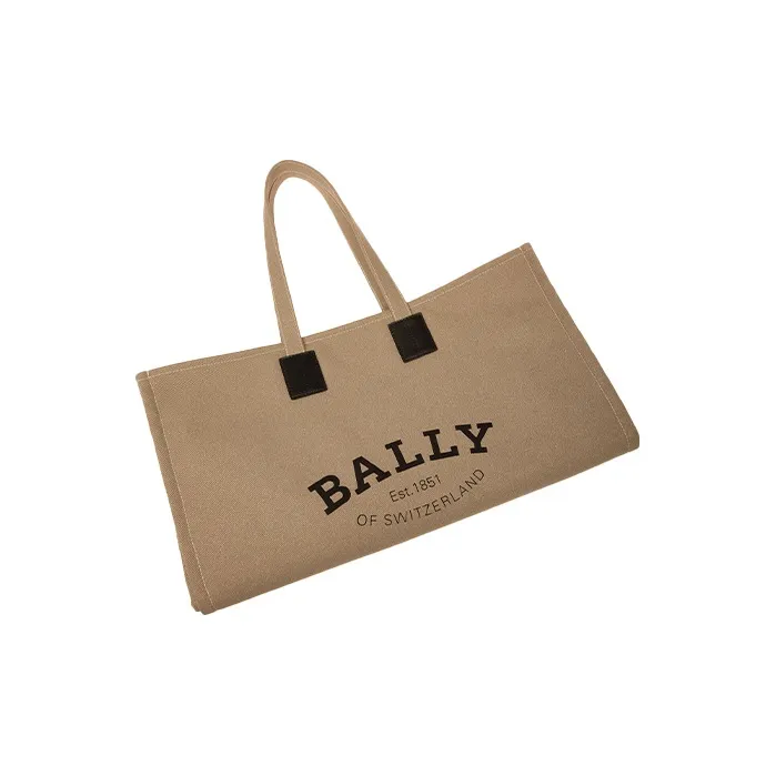 BALLY Crystalia Canvas Tote Bag Shopping Bag Canvas Bag Shoulder Bag Large Size Unisex Sandy Brown-2