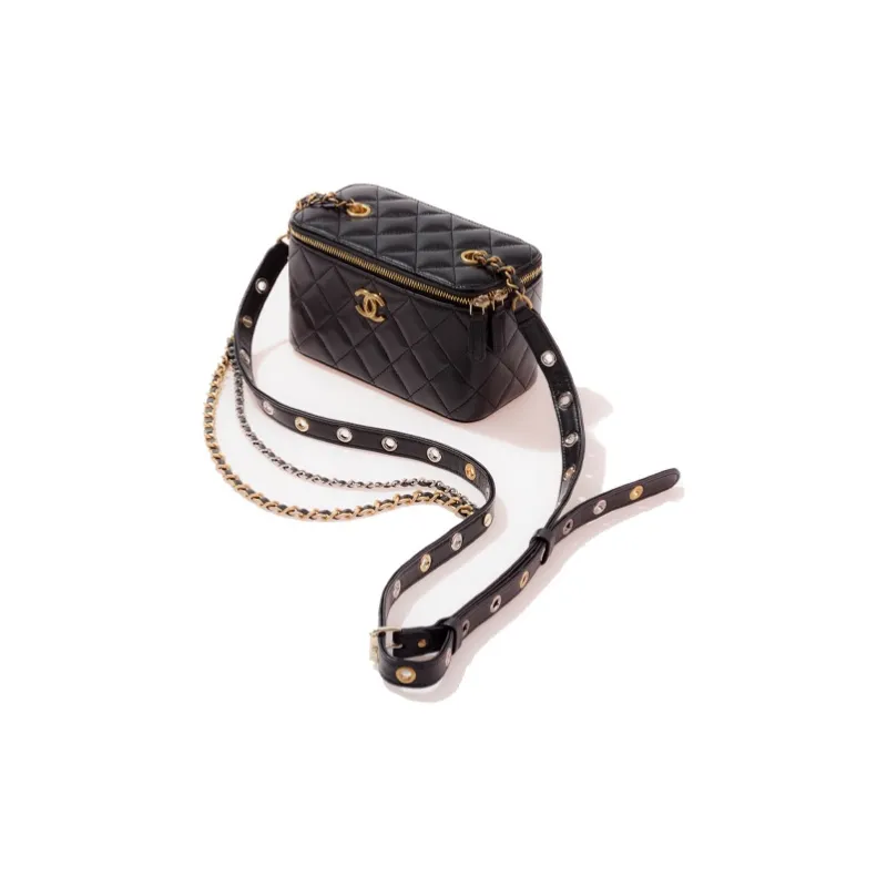 CHANEL Sheepskin Box Bag, Small Box Shoulder Bag, Crossbody Bag, Makeup Bag Women's Black-2