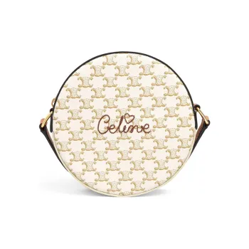 CELINE Sheepskin Artificial Leather Round Cake Bag Shoulder Bag Crossbody Bag Mini Women's White