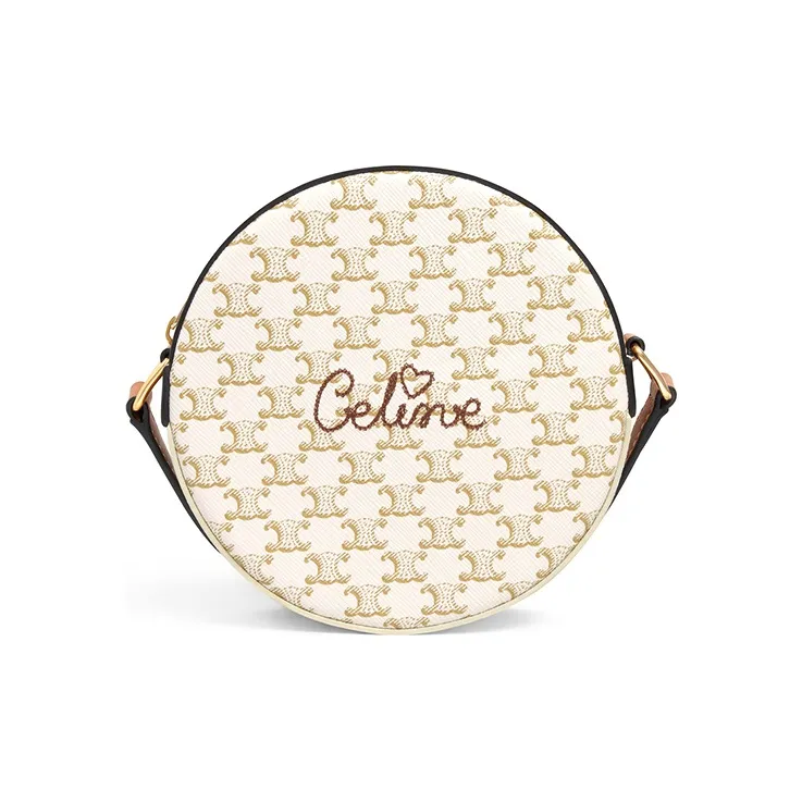 CELINE Sheepskin Artificial Leather Round Cake Bag Shoulder Bag Crossbody Bag Mini Women's White-0