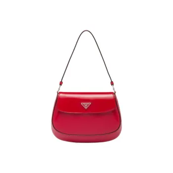 PRADA Leather Crescent Bag Shoulder Handbag Women's Scarlet