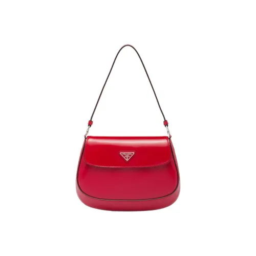 PRADA Leather Crescent Bag Shoulder Handbag Women's Scarlet