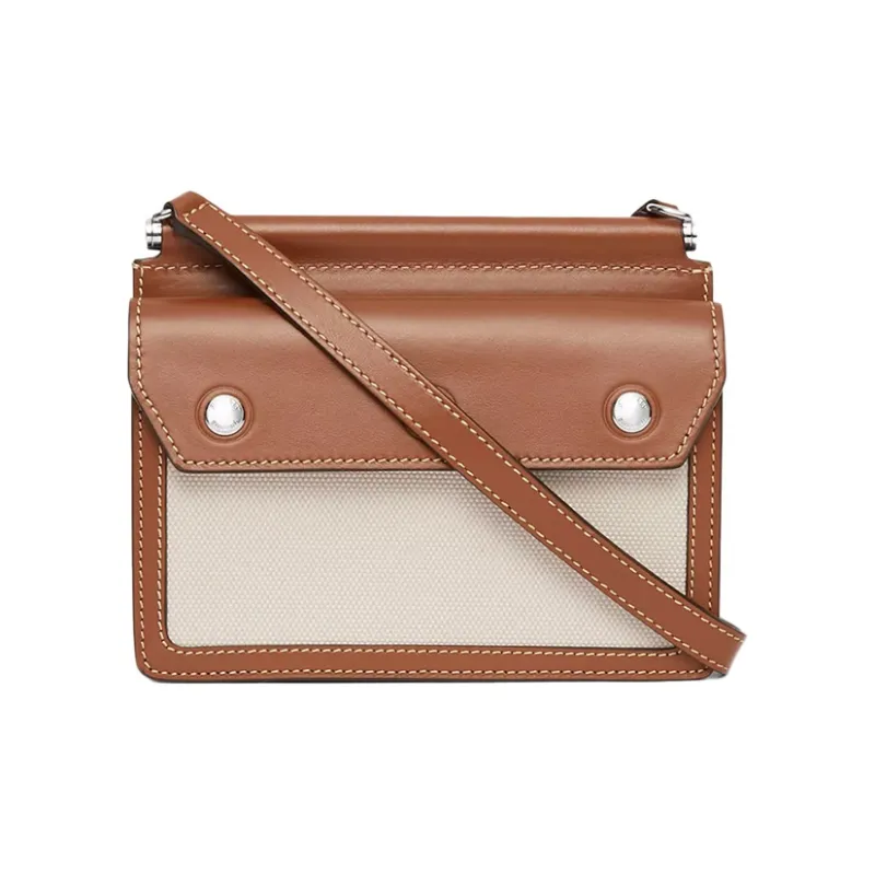 Burberry Title Cow Leather Messenger Bag, Crossbody Bag, Shoulder Bag Mini Unisex Natural & Malt Brown-3