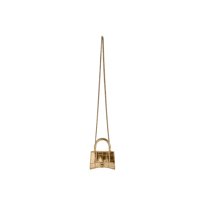 Balenciaga Hourglass Calfskin Handbag Mini Women's Gold-4