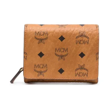 MCM Original Visetos Artificial Leather Wallet Men's Brown Cognac