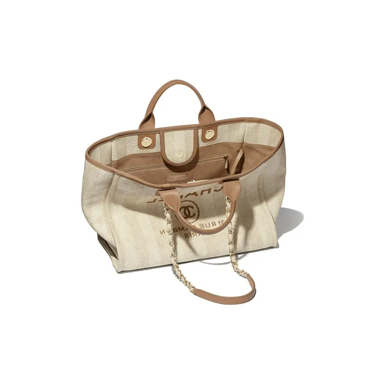 CHANEL Calfskin Tote Bag, Shopping Bag, Shoulder Bag, Handbag Women's Beige-1