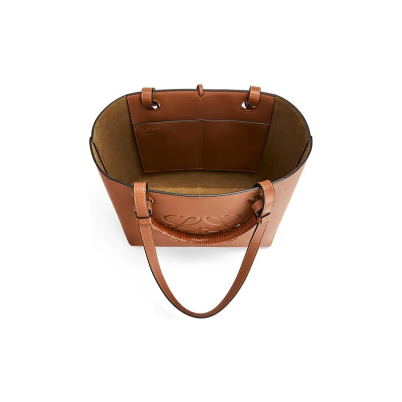 LOEWE Anagram Grained Calfskin Tote Shoulder Bag Handbag Small Size Women's Tan-1