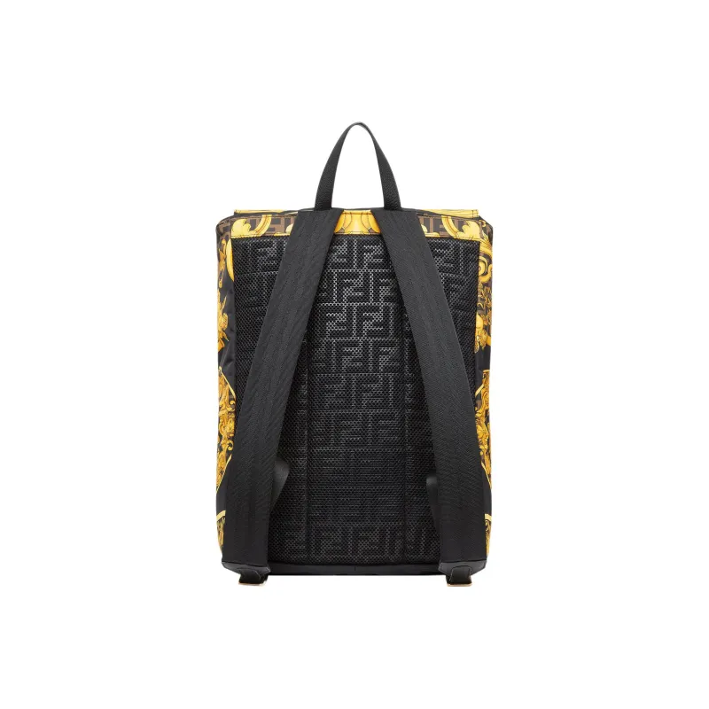 FENDI Versace Collaboration Nylon Fabric Backpack Medium Size Men's Black-4