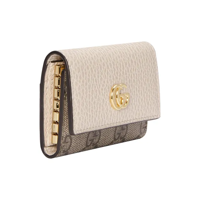 GUCCI Marmont Canvas With Leather Key Pouch Women's Ebony & White-1