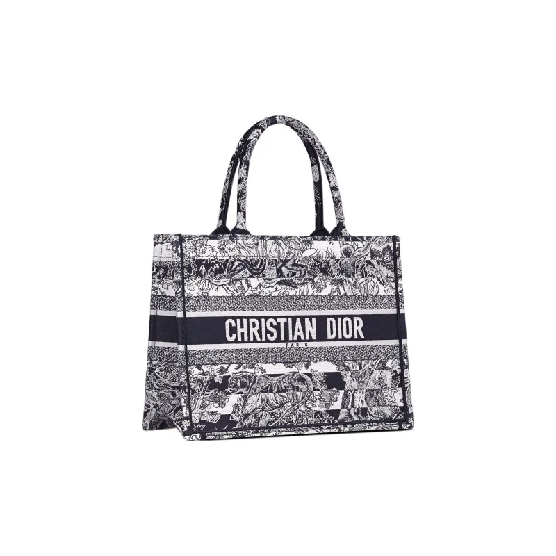DIOR BookTote Embroidery Tote Bag Shopping Bag Handbag Medium Size Women's Navy-1